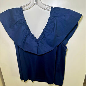 Women's Crown & Ivy Navy Ruffle Off-Shoulder Blouse S